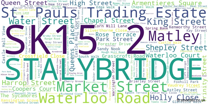 A word cloud for the SK15 2 postcode