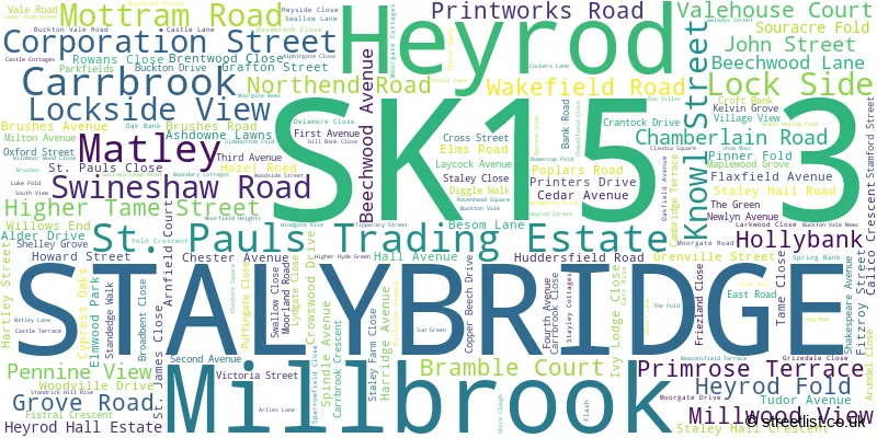 A word cloud for the SK15 3 postcode