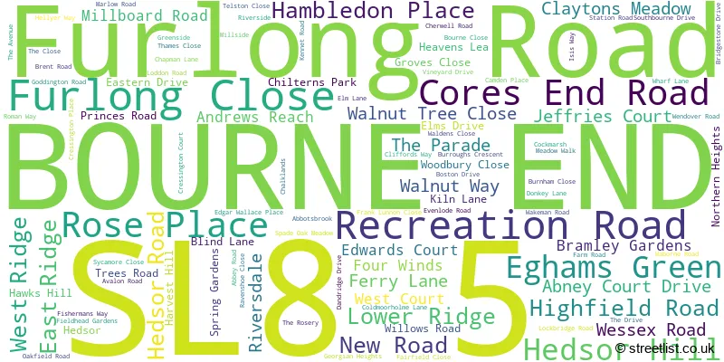A word cloud for the SL8 5 postcode