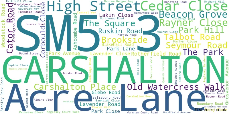 A word cloud for the SM5 3 postcode
