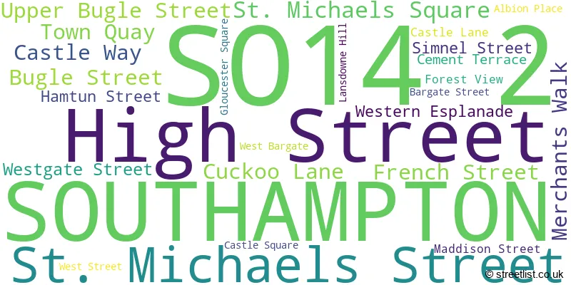A word cloud for the SO14 2 postcode