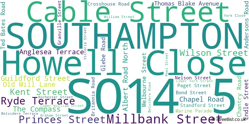 A word cloud for the SO14 5 postcode