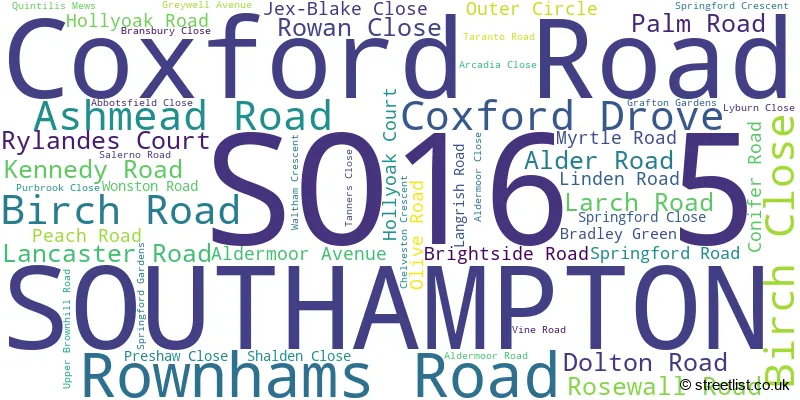A word cloud for the SO16 5 postcode