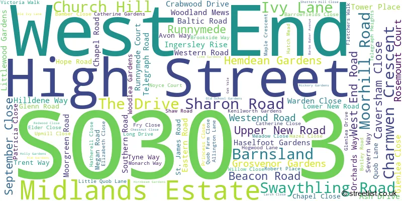 A word cloud for the SO30 3 postcode