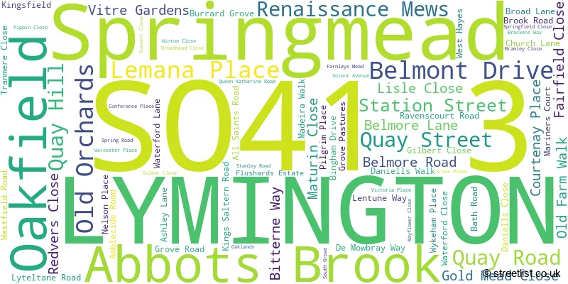 A word cloud for the SO41 3 postcode