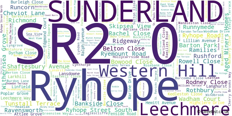 A word cloud for the SR2 0 postcode