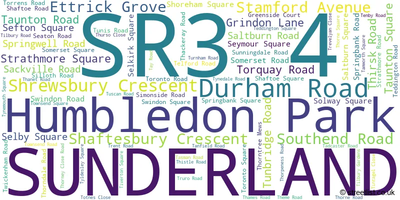 A word cloud for the SR3 4 postcode