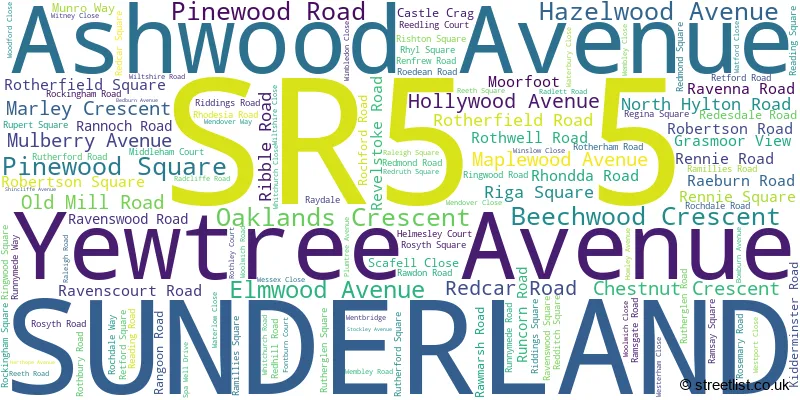 A word cloud for the SR5 5 postcode