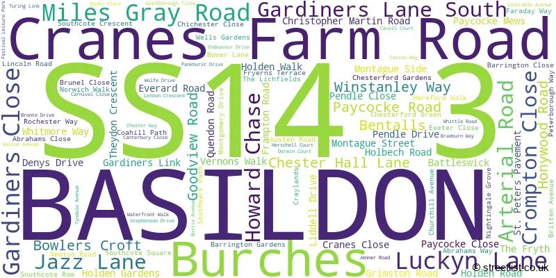 A word cloud for the SS14 3 postcode