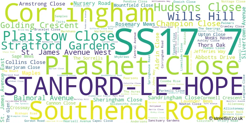 A word cloud for the SS17 7 postcode