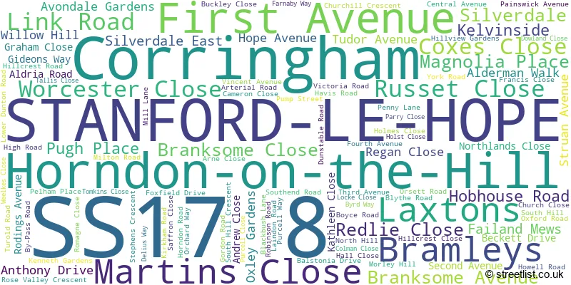 A word cloud for the SS17 8 postcode