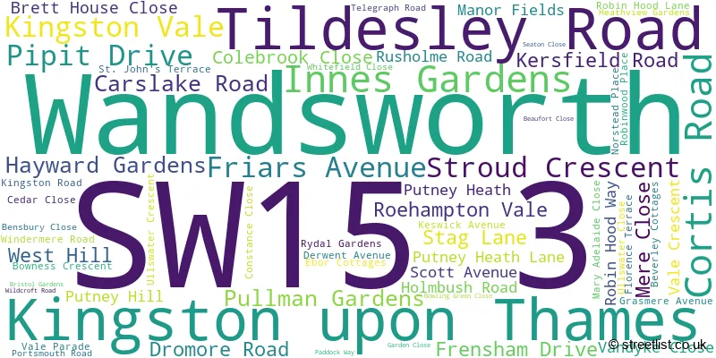 A word cloud for the SW15 3 postcode