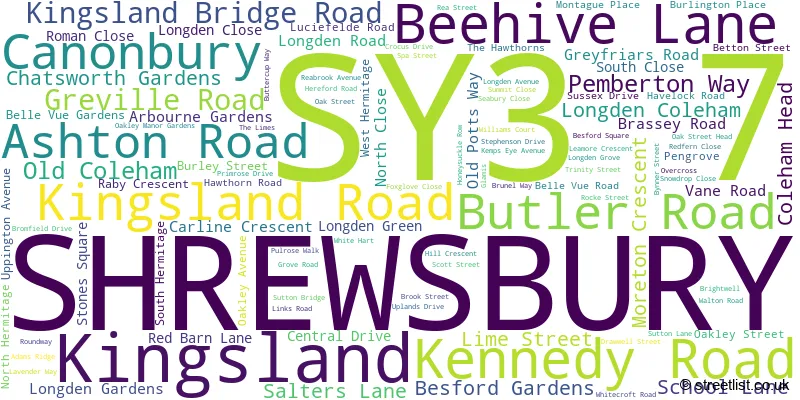 A word cloud for the SY3 7 postcode