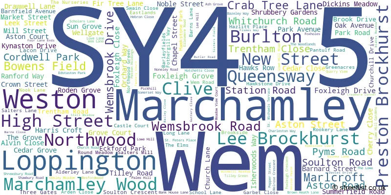 A word cloud for the SY4 5 postcode