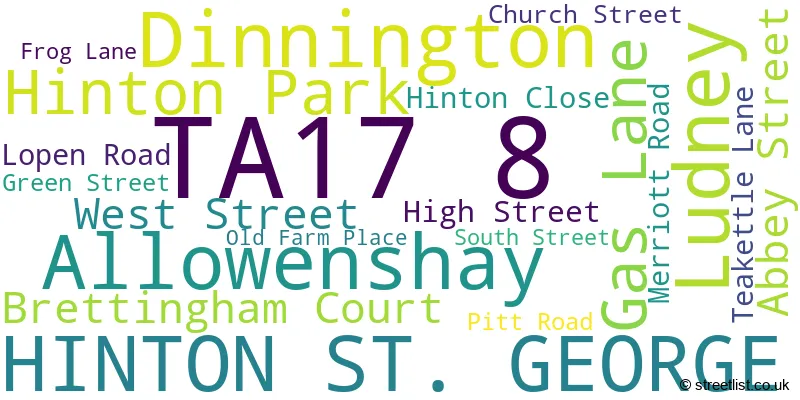 A word cloud for the TA17 8 postcode