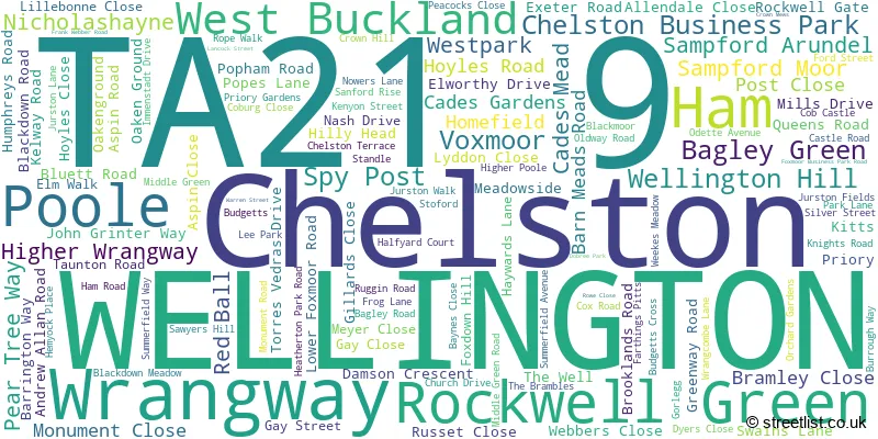 A word cloud for the TA21 9 postcode