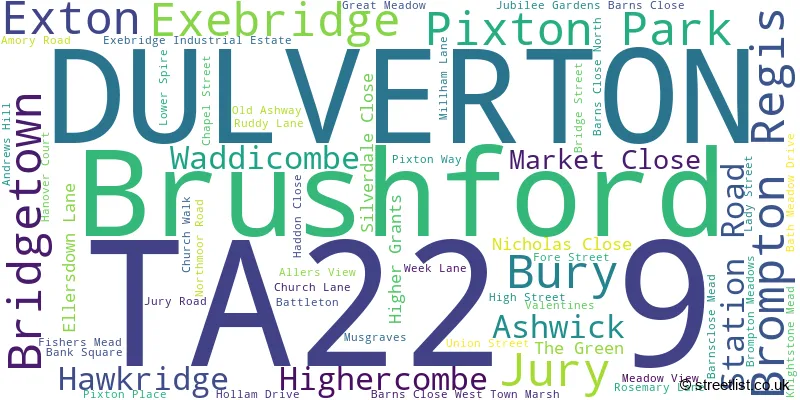 A word cloud for the TA22 9 postcode
