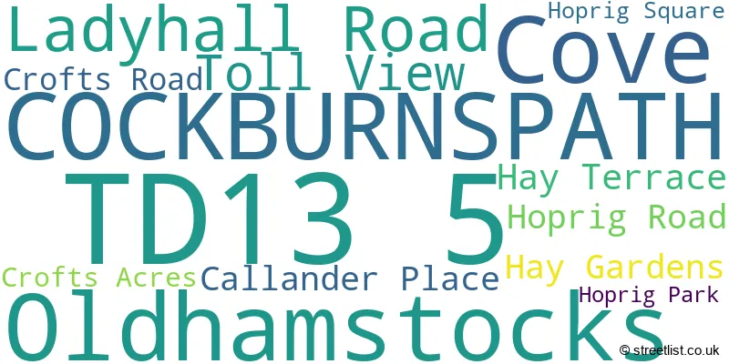 A word cloud for the TD13 5 postcode