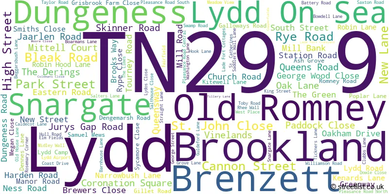 A word cloud for the TN29 9 postcode