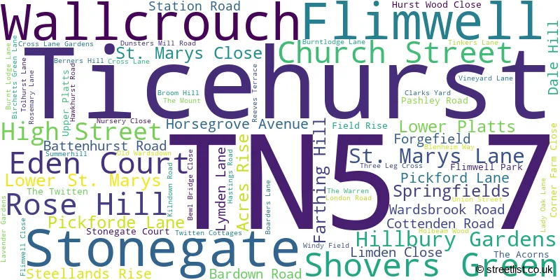 A word cloud for the TN5 7 postcode
