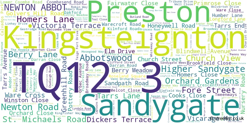 A word cloud for the TQ12 3 postcode