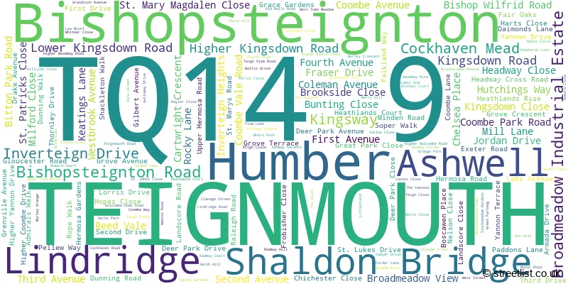 A word cloud for the TQ14 9 postcode