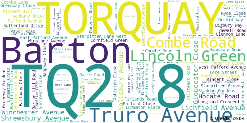 A word cloud for the TQ2 8 postcode