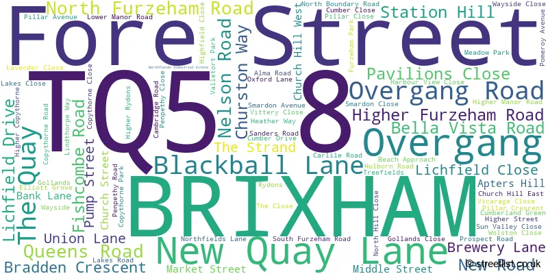 A word cloud for the TQ5 8 postcode