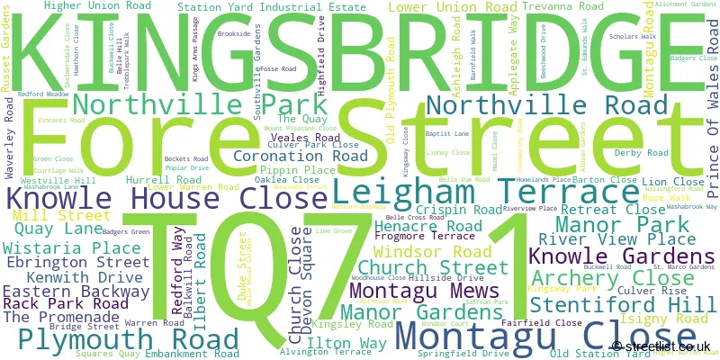 A word cloud for the TQ7 1 postcode
