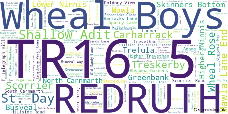 A word cloud for the TR16 5 postcode