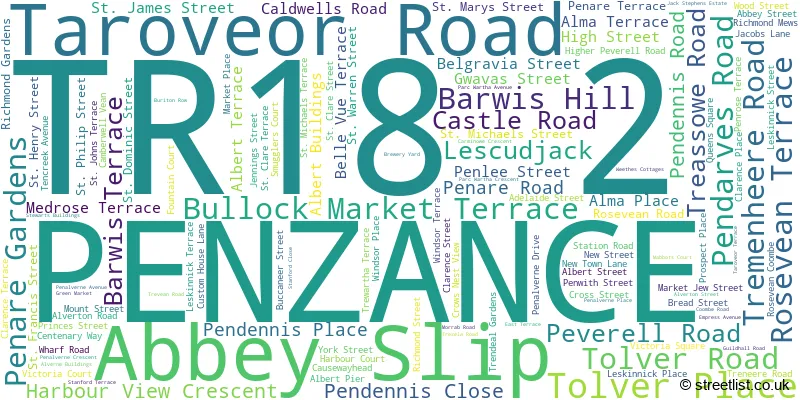 A word cloud for the TR18 2 postcode