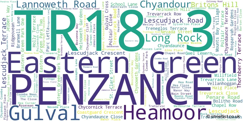 A word cloud for the TR18 3 postcode