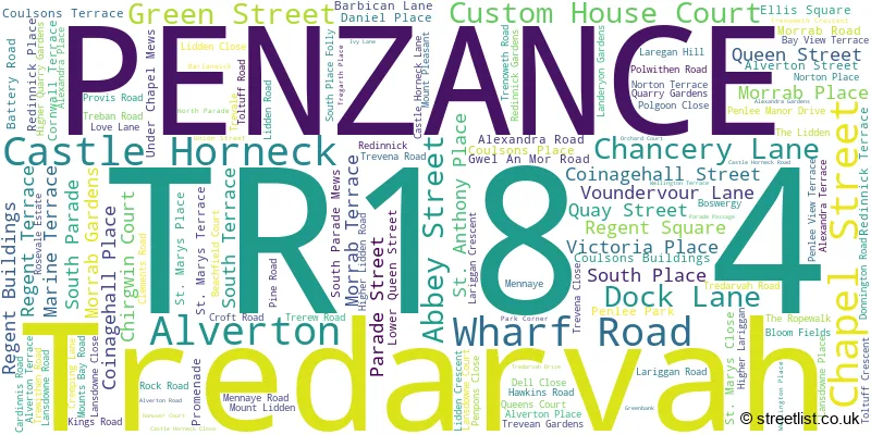 A word cloud for the TR18 4 postcode