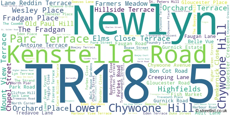 A word cloud for the TR18 5 postcode