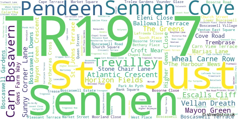 A word cloud for the TR19 7 postcode