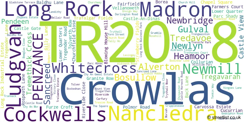 A word cloud for the TR20 8 postcode