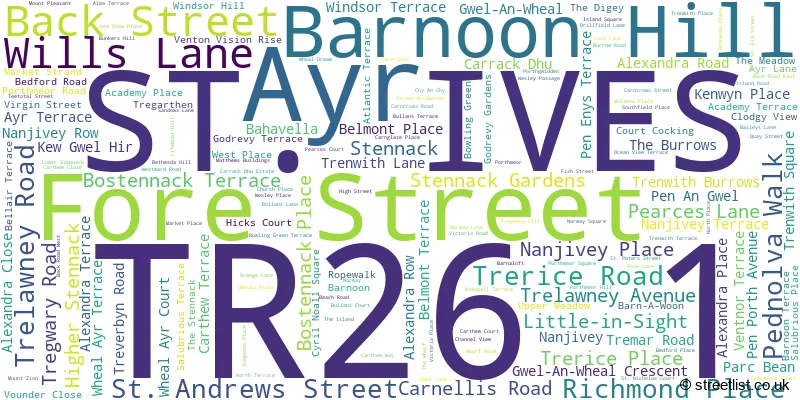A word cloud for the TR26 1 postcode