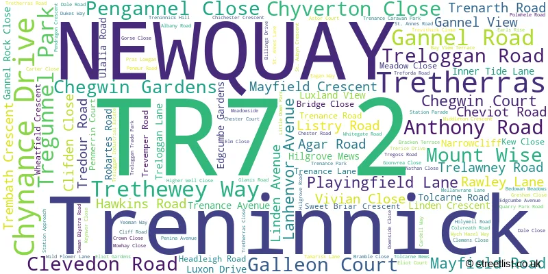 A word cloud for the TR7 2 postcode