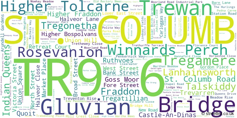 A word cloud for the TR9 6 postcode