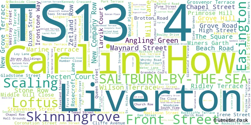 A word cloud for the TS13 4 postcode