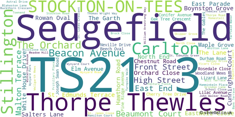 A word cloud for the TS21 3 postcode