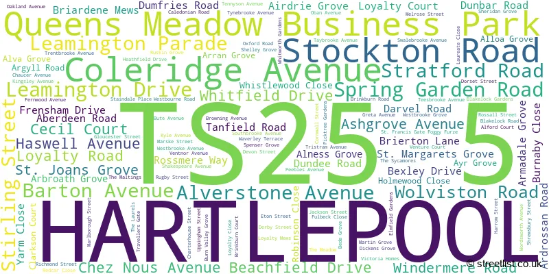 A word cloud for the TS25 5 postcode