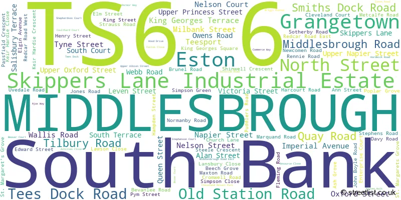 A word cloud for the TS6 6 postcode