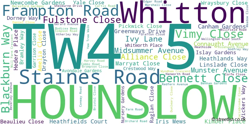 A word cloud for the TW4 5 postcode