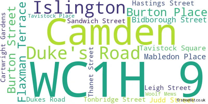 A word cloud for the WC1H 9 postcode