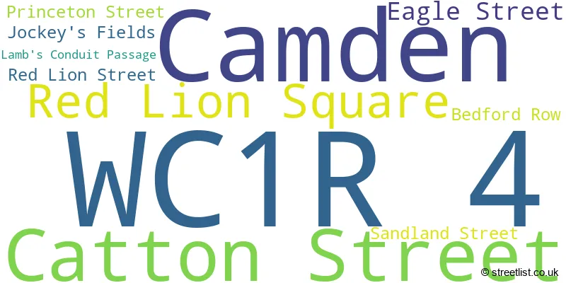 A word cloud for the WC1R 4 postcode