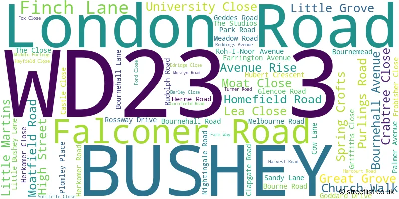 A word cloud for the WD23 3 postcode