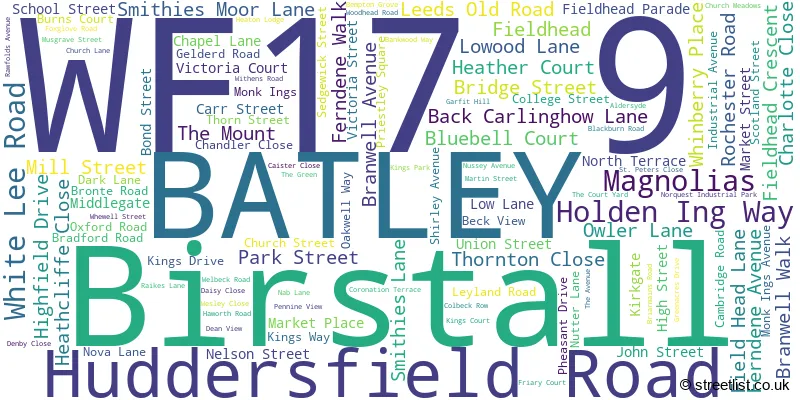 A word cloud for the WF17 9 postcode