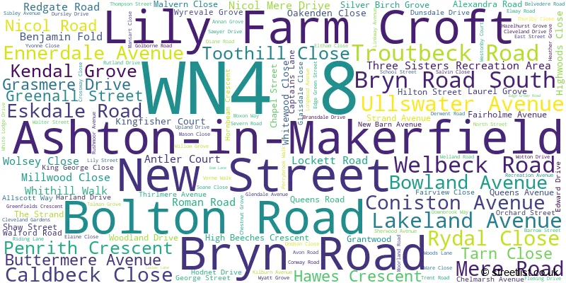 A word cloud for the WN4 8 postcode