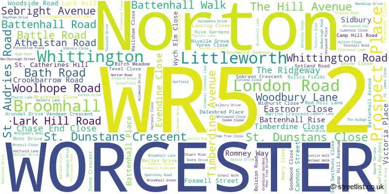 A word cloud for the WR5 2 postcode